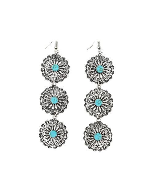 3 Drop Concho Turquoise Earrings-Earrings-West & Co-thekeepersoflove