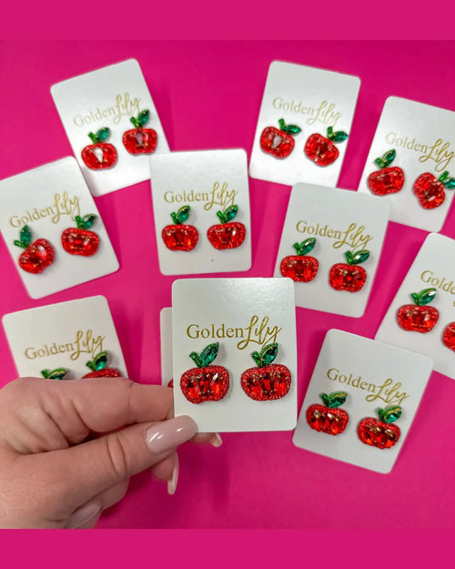 Apple Sparkle Studs-Earrings-Golden Lily Wholesale-Red-thekeepersoflove