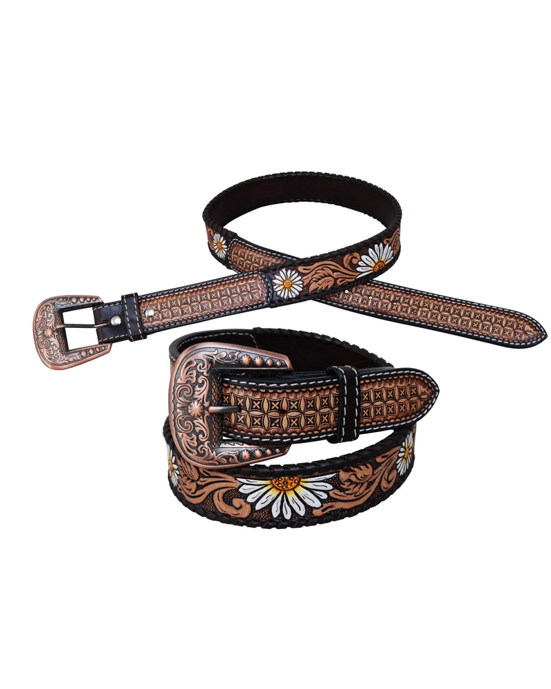 Painted Daisy Tooled Belt-belts-Rafter T Ranch Company-SM-32"-thekeepersoflove