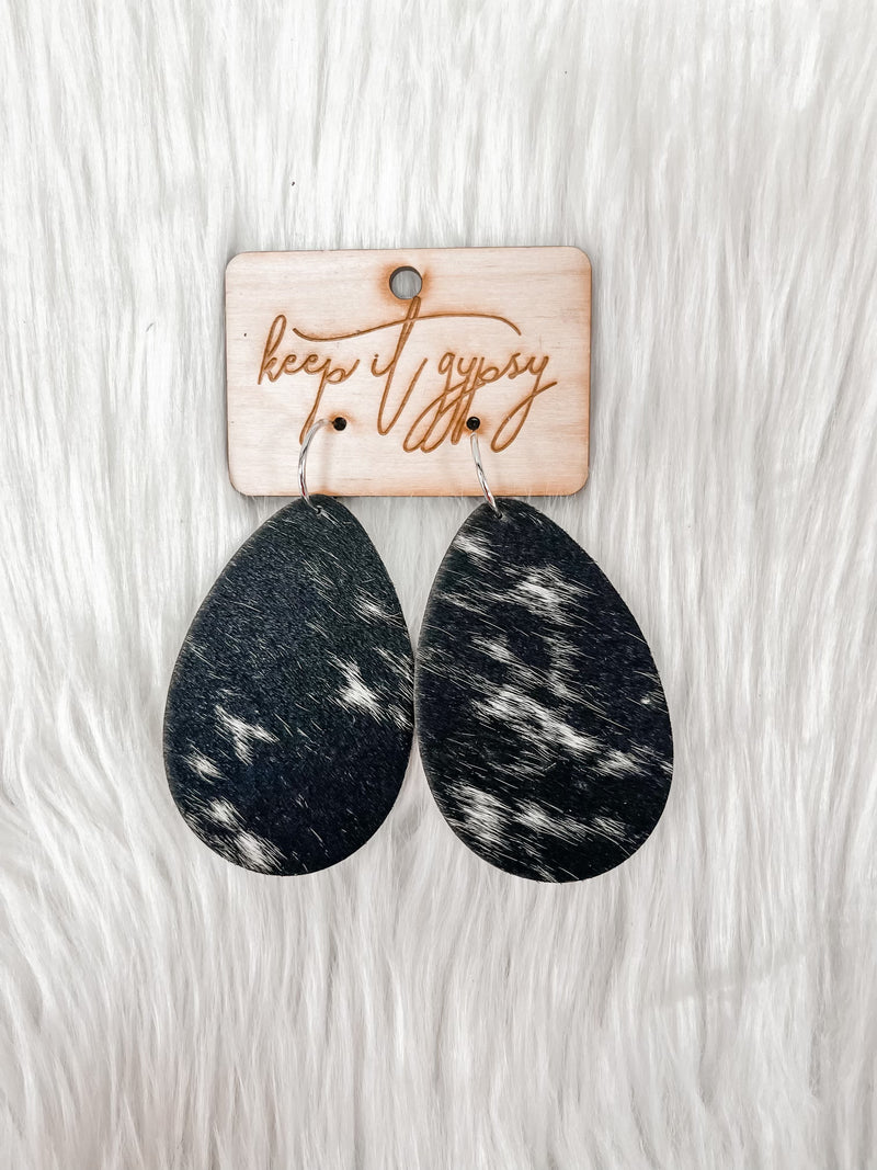 Cowhide Teardrop Earrings-Earrings-Keep it Gypsy-Black-thekeepersoflove