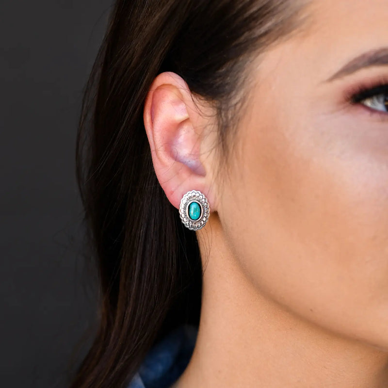 Concho Turquoise Earrings-Earrings-West & Co-thekeepersoflove