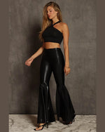 Faux Leather Bell Bottom Pants-Pants-Blue Buttercup-Small-Black-thekeepersoflove