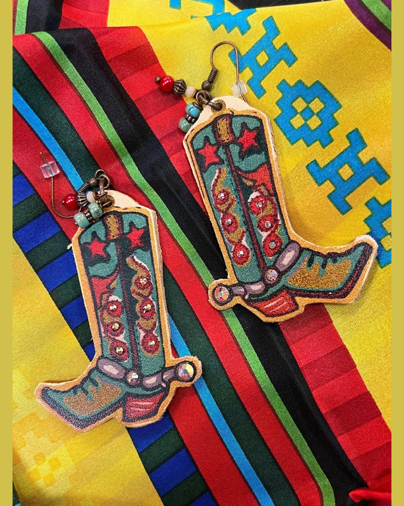 Buckaroo Boots Leather Earrings-Earrings-XOXO ART & CO-thekeepersoflove