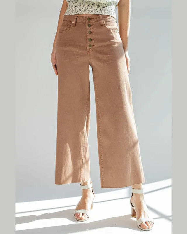 Wide Leg Twill Trousers-Pants-Easel-Small-Red Bean-thekeepersoflove